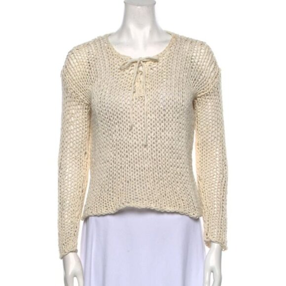 ⭐Vince Womens Sweater Hand Knitted Sz S Long Sleeve Tie 100% Cotton mesh Chunky⭐ - Picture 1 of 7